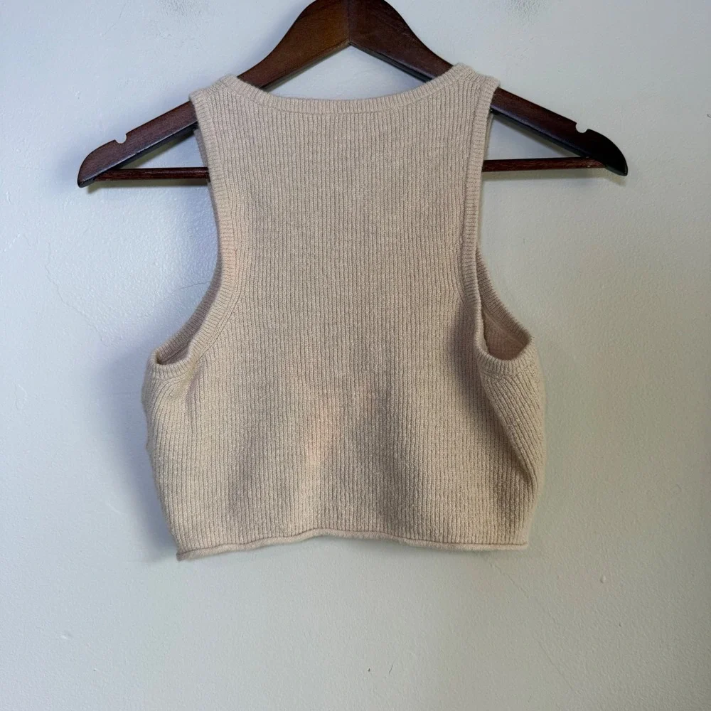 Madewell Ribbed Cutoff Cropped Sweater Tank Top Size Small Beige‎ - Picture 2 of 4